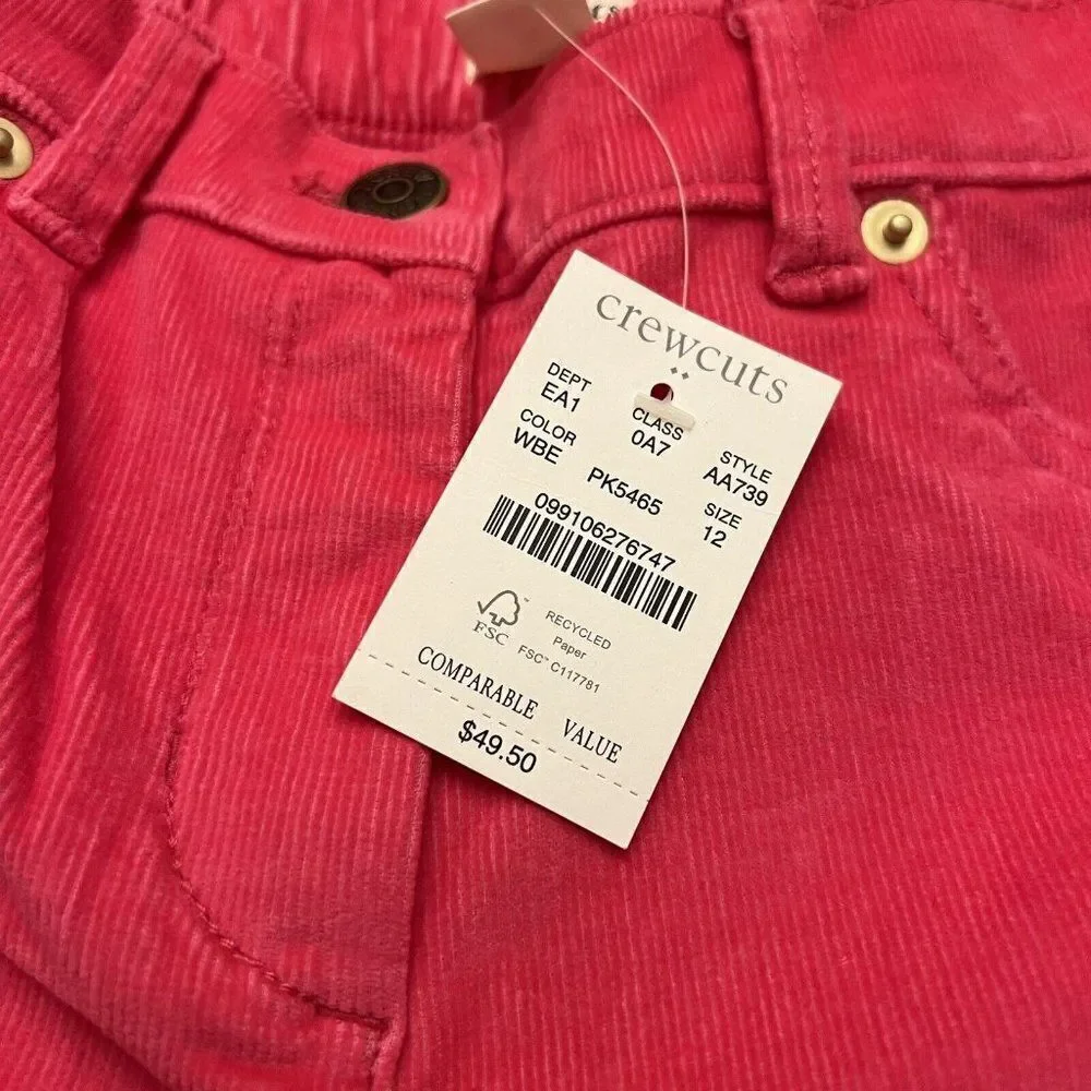J Crew Crewcuts girls pink corduroy pants size 12 NWT